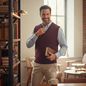 Woodward Shop V-Neck Merino Wool Sweater Vest Medium Burgundy Plaid Classic Prep